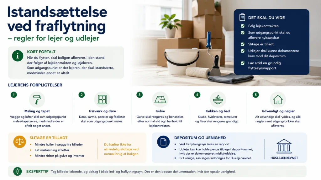 Istandsættelse ved fraflytning – regler for lejer og udlejer