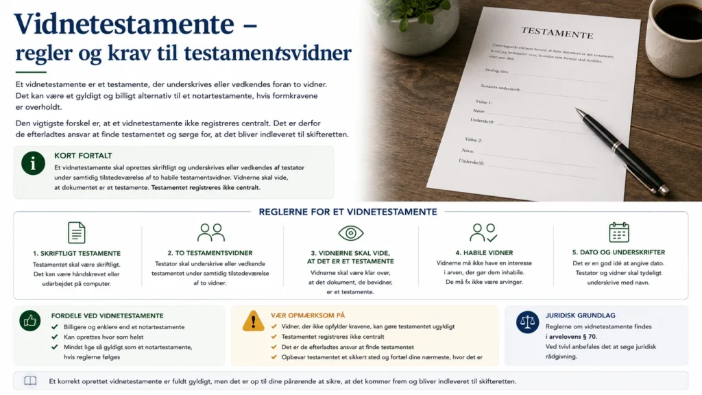 Vidnetestamente – regler og krav til testamentsvidner